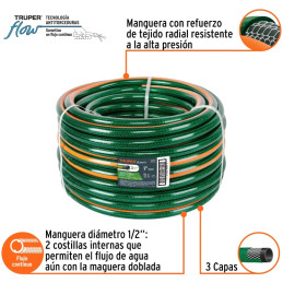 Manguera Reforzadas 3 CAPAS 1" Espesor 3.4mm, Pres Max Reventar 199PSI, 50 Metros 42Kg, MAN-1R 19875 Truper