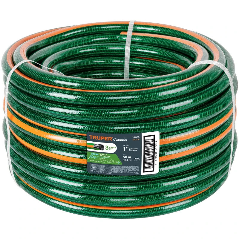 Manguera Reforzadas 3 CAPAS 1" Espesor 3.4mm, Pres Max Reventar 199PSI, 50 Metros 42Kg, MAN-1R 19875 Truper