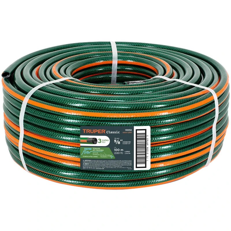 Manguera Reforzadas 3 CAPAS 5/8" Espesor 2.1mm, Pres Max Reventar 213PSI, 100 Metros 17Kg, MAN-5/8R 19858 Truper