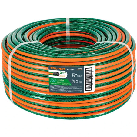 Manguera Reforzadas 3 CAPAS 1/2" Espesor 1.7mm, Pres Max Reventar 227PSI, 100 Metros 12Kg, MAN-1/2R 19857 Truper