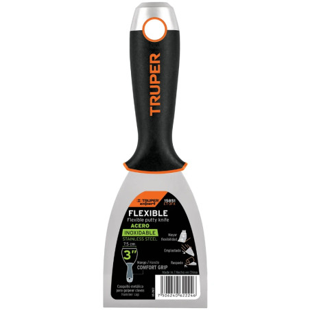 Espatula Flexible 3" Mango Ergonomico, en acero inoxidable, para usarse en alimentos, ET-3FX 15851 Truper