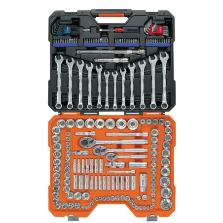 Juego de dados y llaves 199 piezas Mixto, encastre 1/4" 3/8 1/2, JD-199MP 12894 Truper