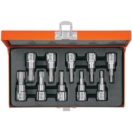 Juego de dados Punta Torx 10 Piezas, encastre 3/8", en acero al cromo vanadio con estuche metalico, JPT-3/8X10 13976 Truper