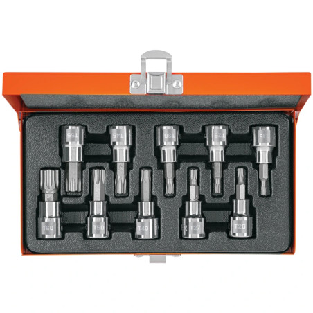 Juego de dados Punta Torx 10 Piezas, encastre 3/8", en acero al cromo vanadio con estuche metalico, JPT-3/8X10 13976 Truper