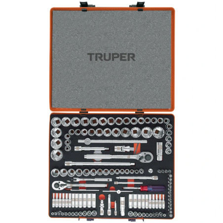 Juego de dados 135 Piezas mixto E1/4 E3/8 E1/2 CrVanadio, Truper 13975