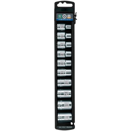 Juego de dados 10 Piezas cortos Milimetrico, Encastre 1/2", acero al cromo vanadio, JD-1/2X10M 14177 Truper