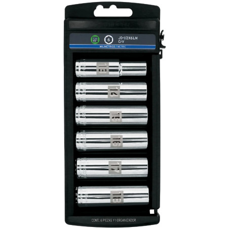 Juego de dados 6 Piezas tubulares Milimetrico, Encastre 1/2", acero al cromo vanadio, JD-1/2X6LM 14175 Truper