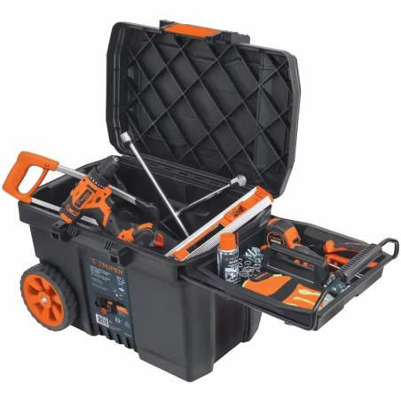 Caja para Herramientas Plastica Largo 23", Ancho 16", Alto 17" con Ruedas y Mango Telescopico, CHP-23R 10902 Truper