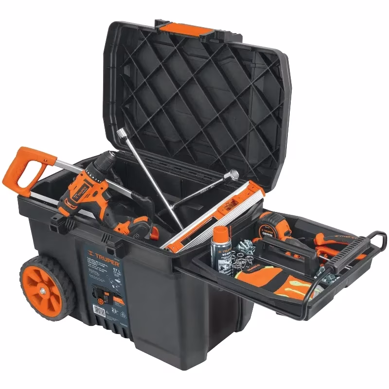 Caja para Herramientas Plastica Largo 23", Ancho 16", Alto 17" con Ruedas y Mango Telescopico, CHP-23R 10902 Truper