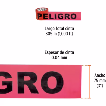 Cinta de Advertencia Peligro 300m E0.04mm Truper 12585