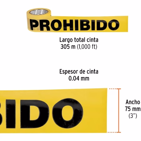 Cinta de Advertencia Prohibido 300m E0.04mm Truper 12579
