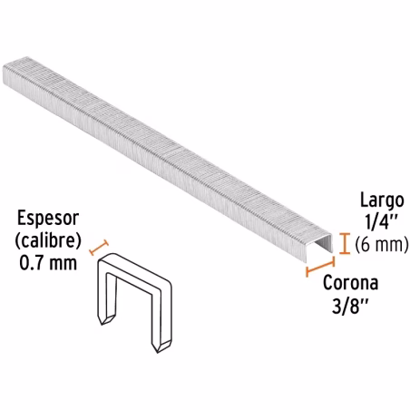 Grapas 6mm Corona 3/8" Calibre 22 5000u Engrapadora Truper 18282
