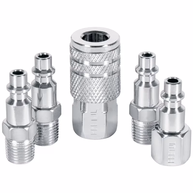 Juego de Acople F y Conectores de Acero Cromado 5 Piezas, Cuerda 1/4 NPT, CORAL-5P 27021 Pretul