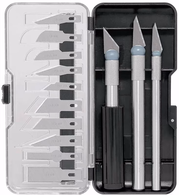 Juego de 13 Cuchillas Hobby SK5 MangoMetalicos con estuche Organizador, Pretul EXA-13P 22409