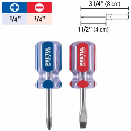 Juego Desarmadores 2 Pza 1/4" Estrella Plano Trompo MangoPVC Pretul 21379