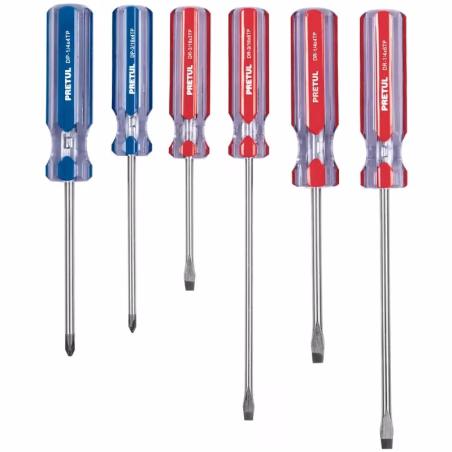 Juego Desarmadores 6 Pza 3/16 1/4"Mango de PVC, JD-6BP 20214 Pretul