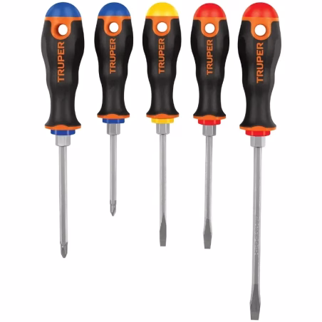 Juego Desarmadores 5 Pza 3/16 1/4" ComfortGrip Truper 14138