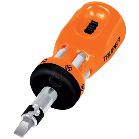 Juego Desarmadores Multipunta 6 Puntas Dobles tipo Trompo con Ratchet, Acero al Cromo Vanadio, DTROM-12 18193 Truper