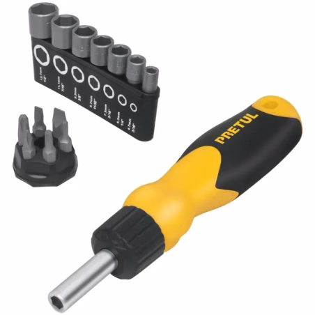 Juego Desarmadores Multipunta 6 Puntas y 7 dados Tipo Ratchet, PPMagnetico Acero al Cromo Vanadio, DES-14P 22974 Pretul