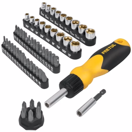 Juego Desarmadores Multipunta 35 Puntas y 18 dados Tipo Ratchet, Porta puntas Magnetico , AUTO-61 22976 Pretul