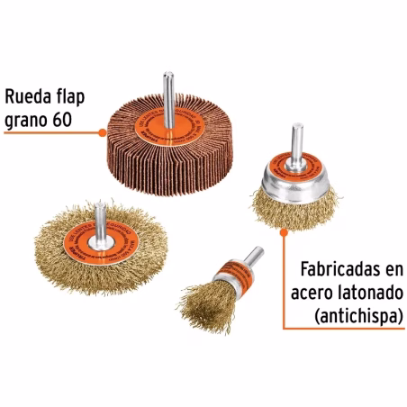 Juego de Escobillas, Cardas 4 Piezas, JCA-4P 11577 Truper