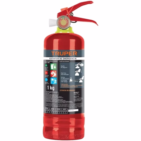 Extintor Recargable 1kg Portatil Inc. Polvo Tipo ABC, Casas Autos, Truper 100276