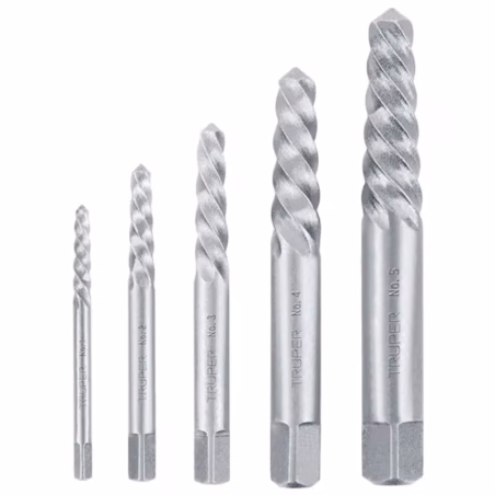 Extractor de Pernos Rotos, Juego de 5 Piezas, Medidas 1/8 al 7/16, acero al cromo, EXT-5 14152 Truper
