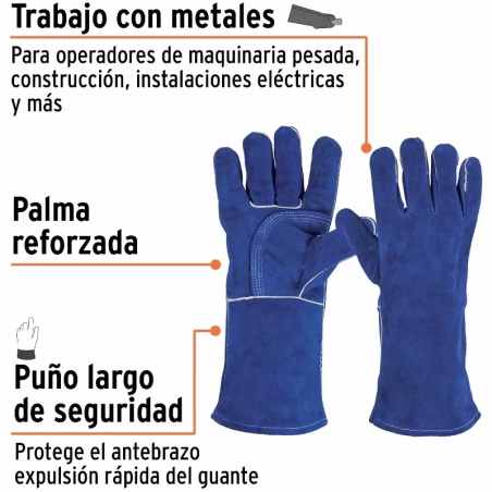 Guantes de Carnaza Unitalla Premium puño largo de seguridad, forro interno, para soldador, GU-SOL 15246 Truper