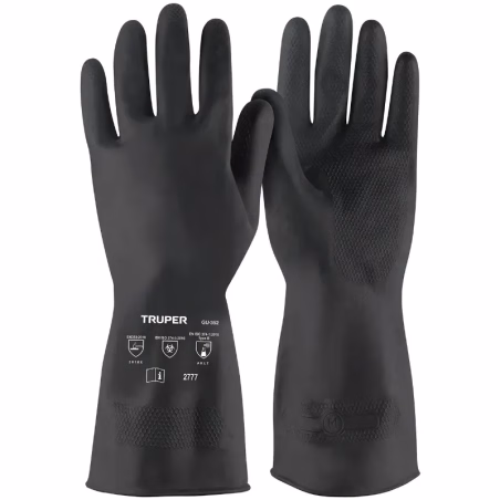 Guantes de Caucho Talla M con interior de algodón puño largo, uso industrial, GU-PIN-M 14266 Truper