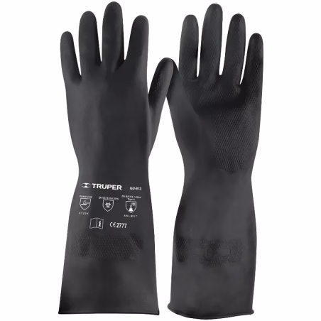 Guantes de Caucho Talla G con recubrimiento de Neopreno puño largo, para Manejo de Quimicos, GU-QUIM-G 14271 Truper