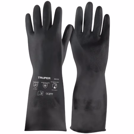 Guantes de Caucho Talla M con recubrimiento de Neopreno puño largo, para Manejo de Quimicos, GU-QUIM-M 14270 Truper