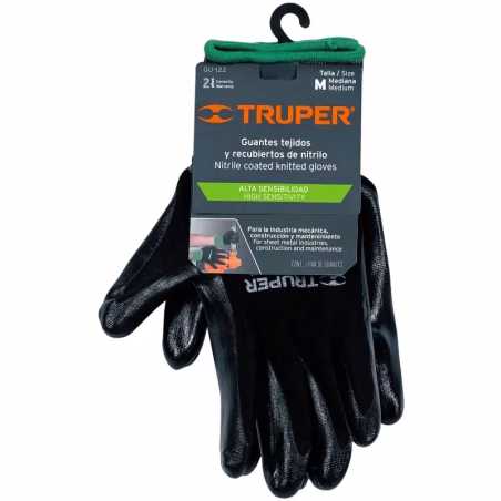 Guantes de Nylon Talla M recubierto de Nitrilo puño tejido, uso metalmecanica, GUX-NIT-M 13294 Truper