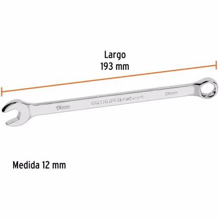 Llave Boca Mixta 12mm Combinada CrVanadio ELarga Truper 15616