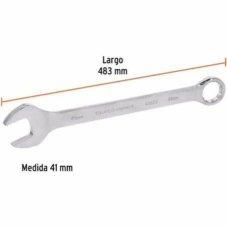 Llave Boca Mixta 41mm Combinada CrVanadio ELarga Truper 13841