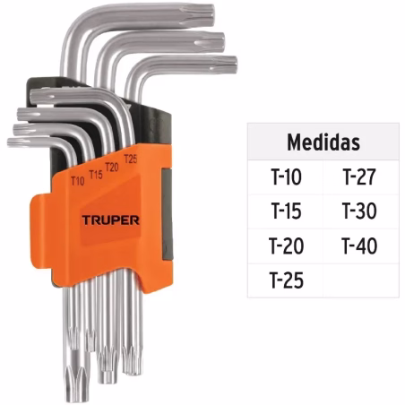 Juego de Llaves Torx 7 Piezas Cortas con Organizador, Acero al Cromo Vanadio, TORX-7C 15552 Truper