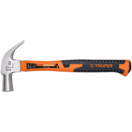 Martillo 16oz uña curva Cabeza Conica Pulidos Boca27mm, Mango13" de Fibra de Vidrio, MAC-27F 10851 Truper