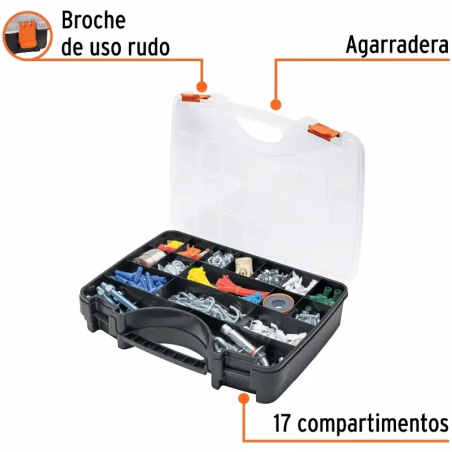Organizador reforzado de Plastico 17", 17 Compartimientos, Largo 17", Ancho 12 1/2", Alto 3 1/2", ORG-17X 19939 Truper