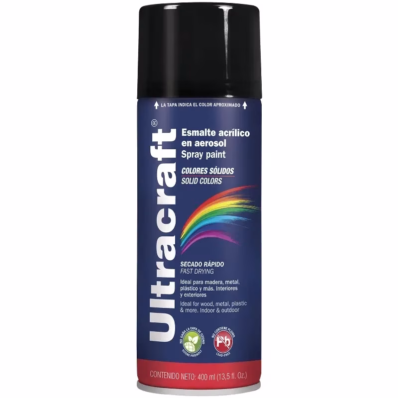 Pintura en Spray Ultracraft Negro Mate, 400ml, secado rapido libre de Plomo, PA-NM-U 40034 Truper