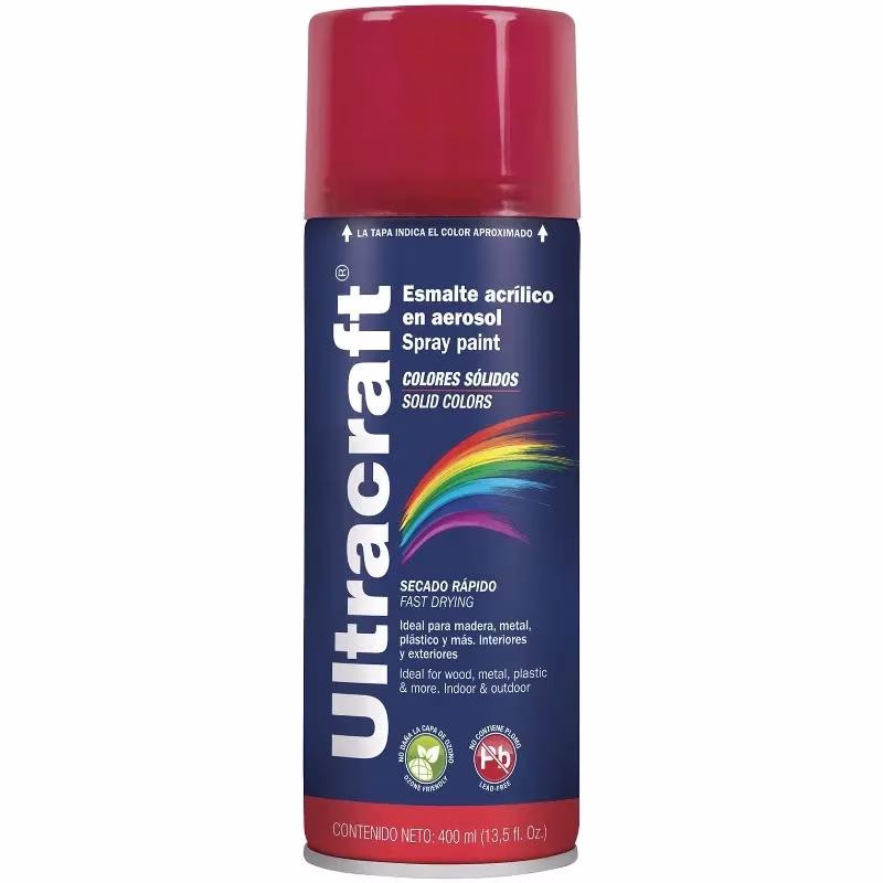Pintura en Spray Ultracraft Rojo Fuego, 400ml, secado rapido libre de Plomo, PA-RF-U 40031 Truper