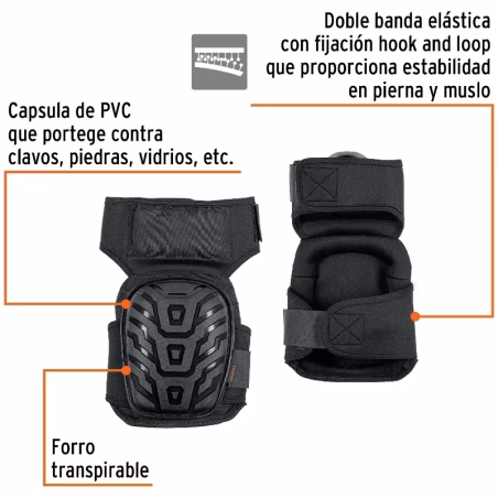 Rodillera Profesional Forro Transpirable Cubierta PVC, Ajuste con banda elastica, ROD-X 12952 Truper