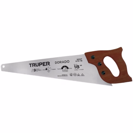 Serrucho Dorado 18" Espesor 0.8mm, DPP 9 en acero alto carbono templado, STD-18 18167 Truper