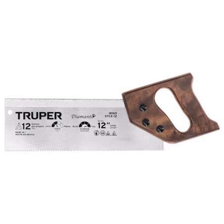 Serrucho Diamante de Costilla 12" Espesor 0.8mm DPP9, en acero alto carbono templado, STCX-12 18165 Truper