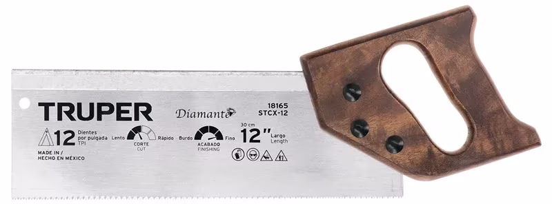 Serrucho Diamante de Costilla 12" Espesor 0.8mm DPP9, en acero alto carbono templado, STCX-12 18165 Truper