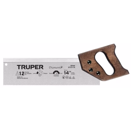Serrucho Diamante de Costilla 14" Espesor 0.8mm DPP9, en acero alto carbono templado, STCX-14 18166 Truper