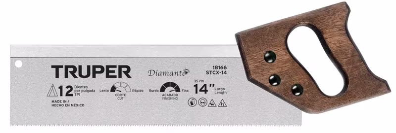 Serrucho Diamante de Costilla 14" Espesor 0.8mm DPP9, en acero alto carbono templado, STCX-14 18166 Truper