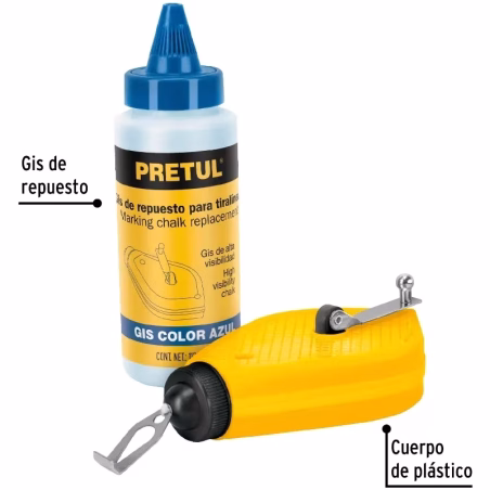 Tiralinea Plastico 15m, con repuesto, bobinado rapido, Incluye Bote de Gis, TL-50P 28574 Pretul