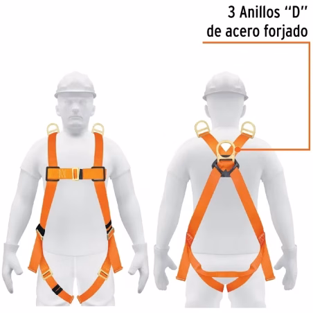 Arnes de Cuerpo completo 3 anillos Rescate y contra caidas, Cinta de 40mm, Carga 100kg, ARN-5437 14433 Truper