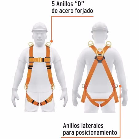 Arnes de Cuerpo completo 5 anillos Posicionamiento Rescate y contra caidas, Cinta de 40mm, Carga 100kg, ARN-5438 14434 Truper