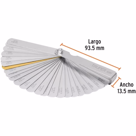Galgas de Bujia, 32 Hojas, Graduacion 0.04 - 0.88mm, en acero al manganeso, CAL-32 14397 Truper