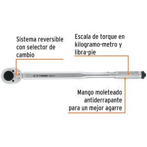 Torquimetro de Golpe, Encastre 3/4" 50-300lb 67-406Nm Largo 660mm, acero al carbono, TORQ-3/4 13547 Truper